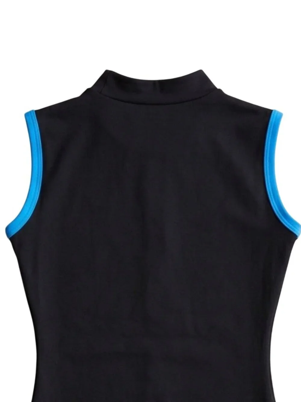 Eurotard Girls Mock Neck Leotard Black Turquoise INT Lycra Sleeveless Front Zip